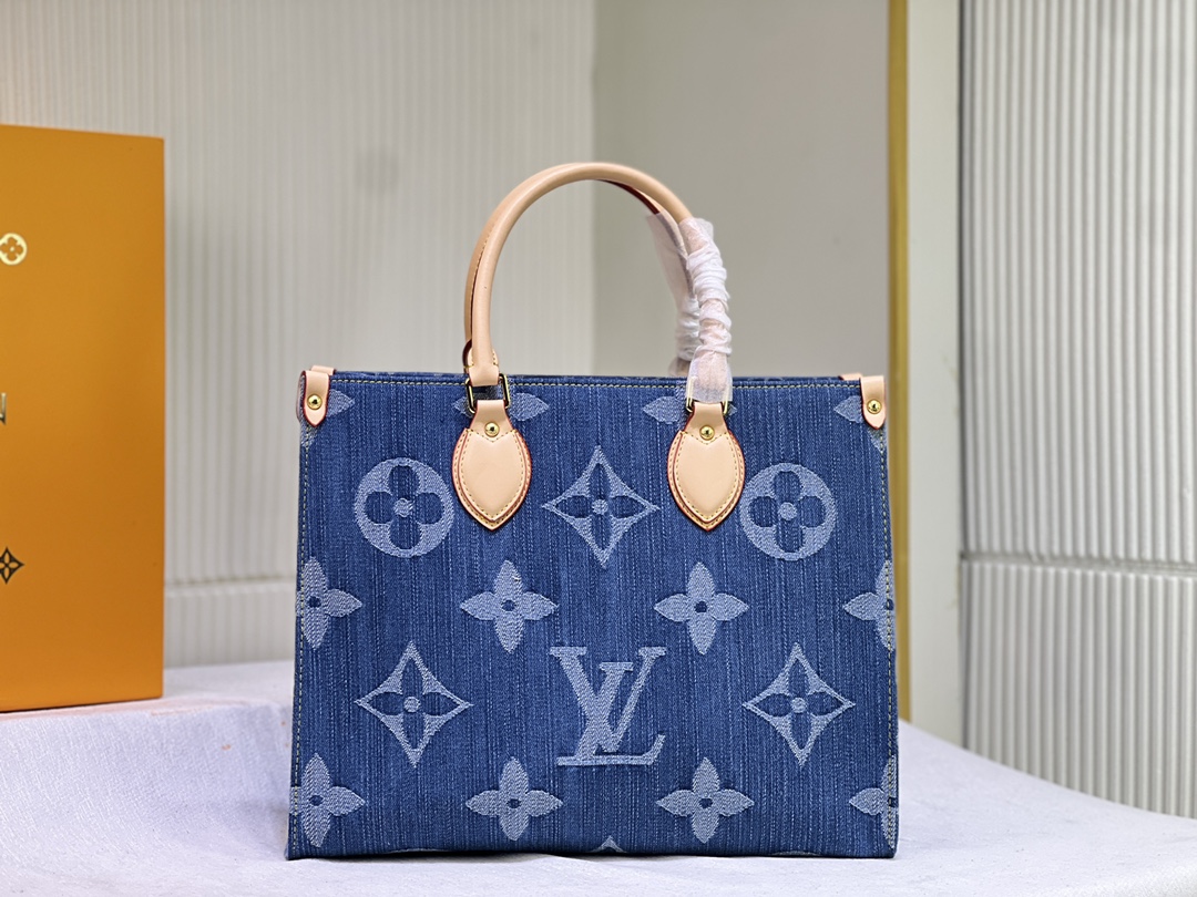後払い可能 35cm MMルイヴィトン M46871 オンザゴー Monogram Denim デニム スーパーコピー LVバッグ代引き国内発送
